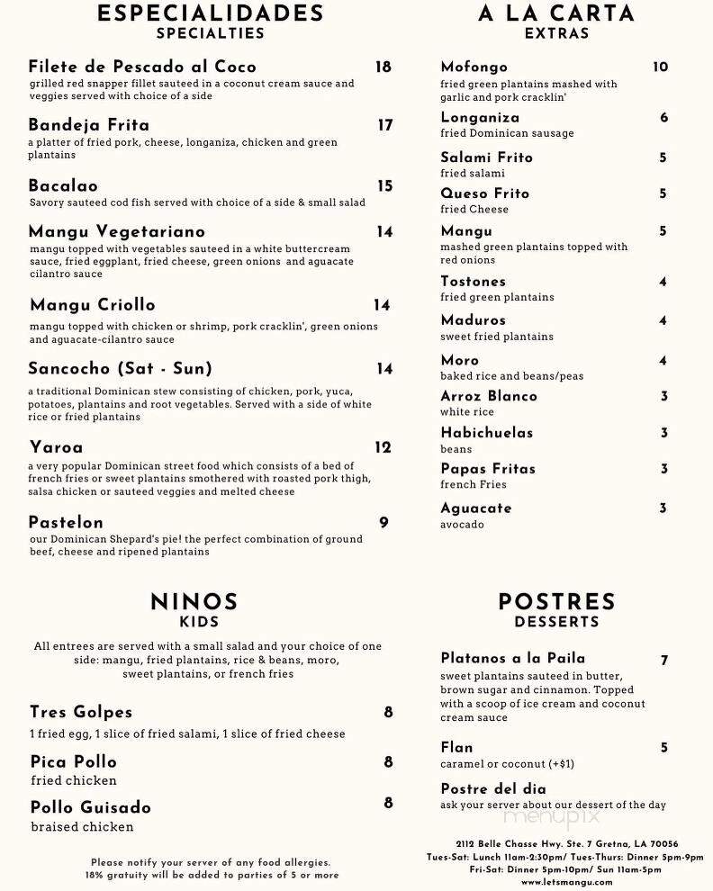 MANGU Authentic Dominican Cuisine - Gretna, LA menu_pic