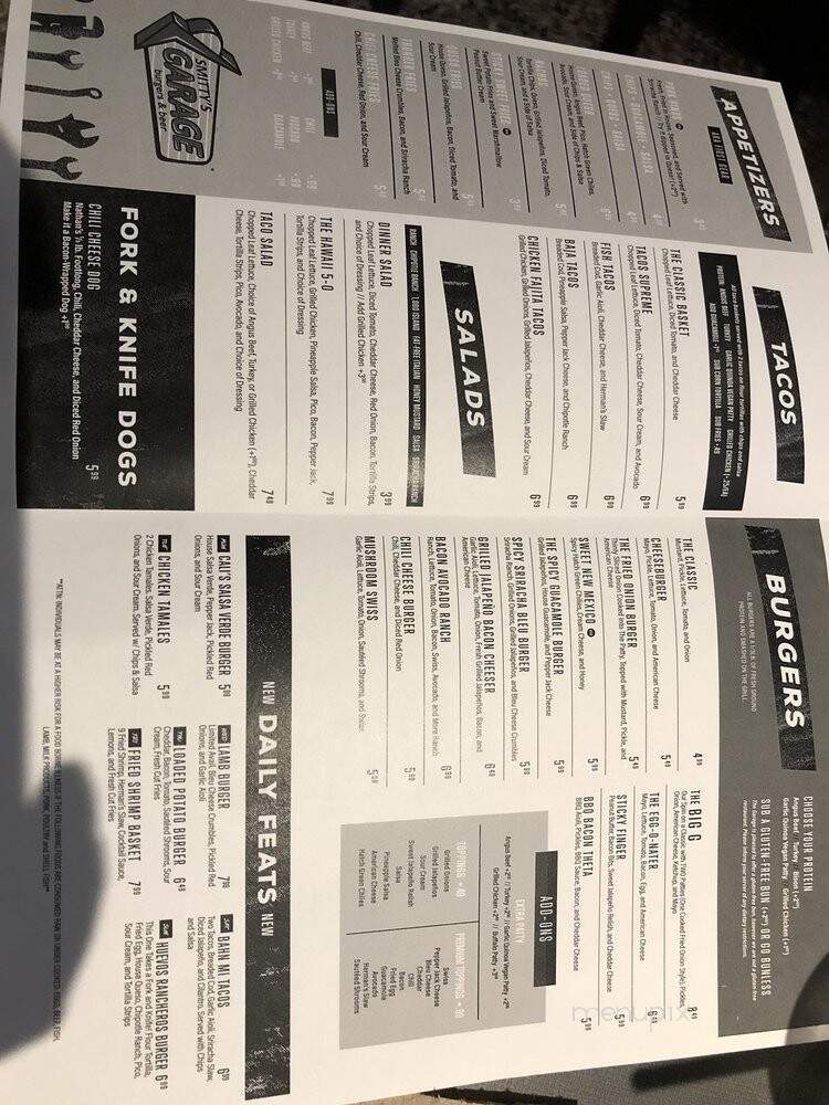 Smitty's Garage Burgers and Beer - Kansas City, MO menu_pic