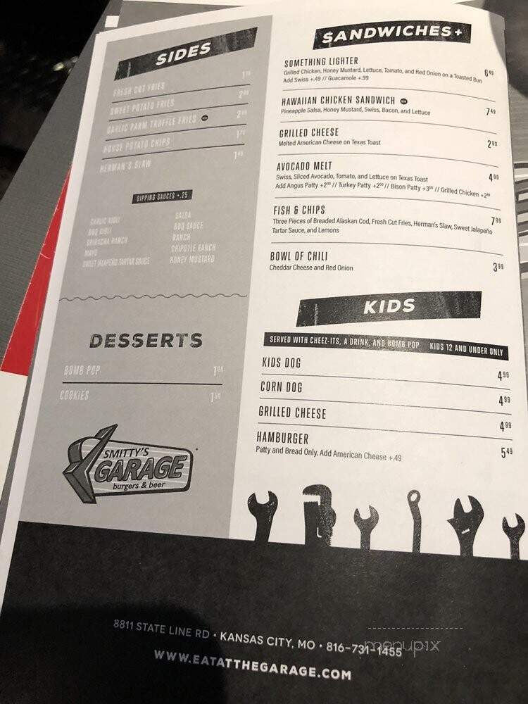 Smitty's Garage Burgers and Beer - Kansas City, MO menu_pic