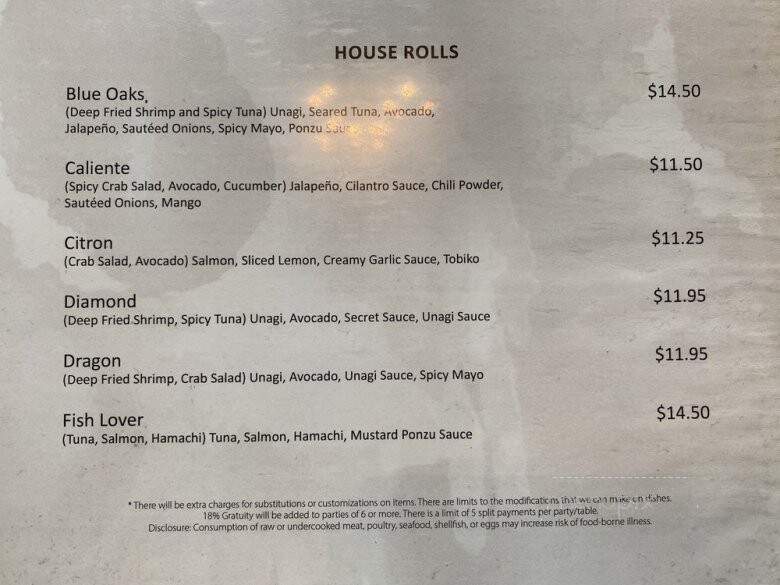 Tang's Sushi - Roseville, CA menu_pic