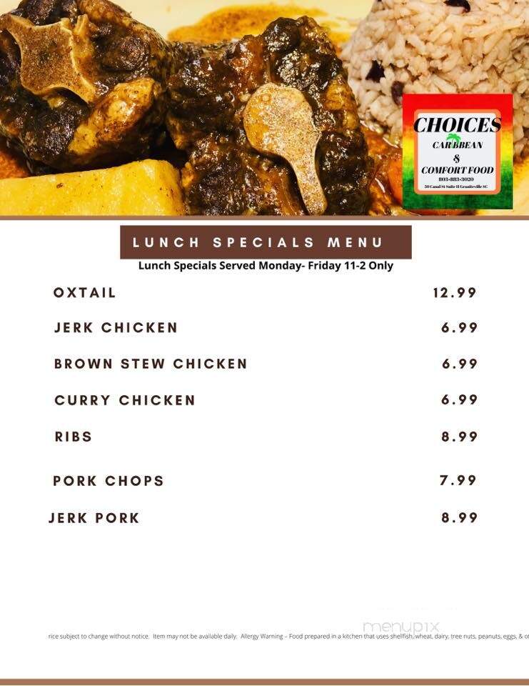 Choices Caribbean & American Restaurant - Graniteville, SC menu_pic