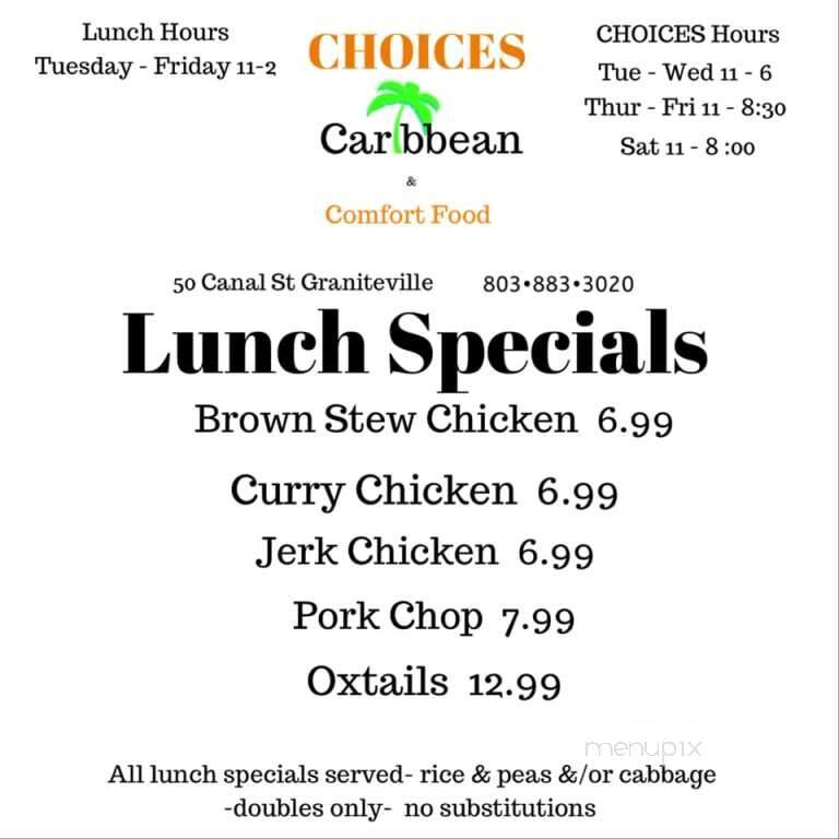 Choices Caribbean & American Restaurant - Graniteville, SC menu_pic