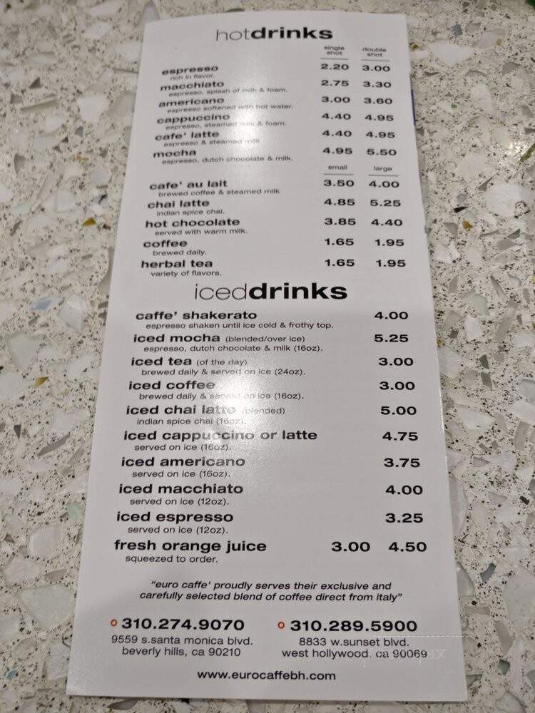 Euro Caffe - Beverly Hills, CA menu_pic