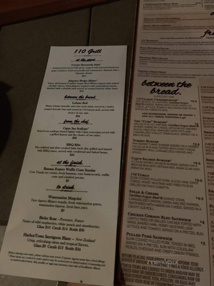 110 Grill - Woburn, MA menu_pic