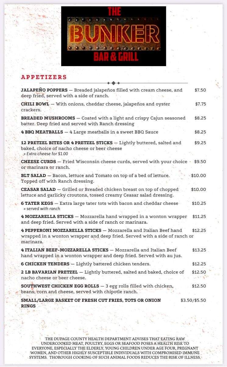 The Bunker Bar & Grill - West Chicago, IL menu_pic