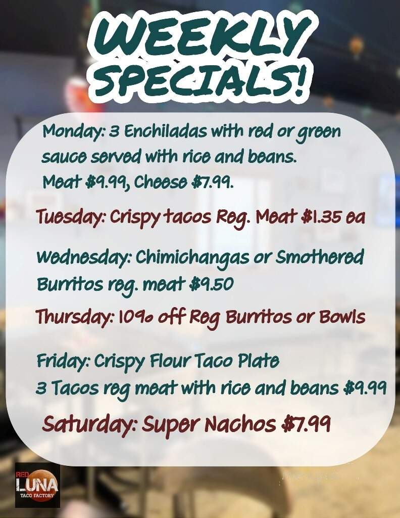 Red Luna Taco Factory - White Bear Lake, MN menu_pic