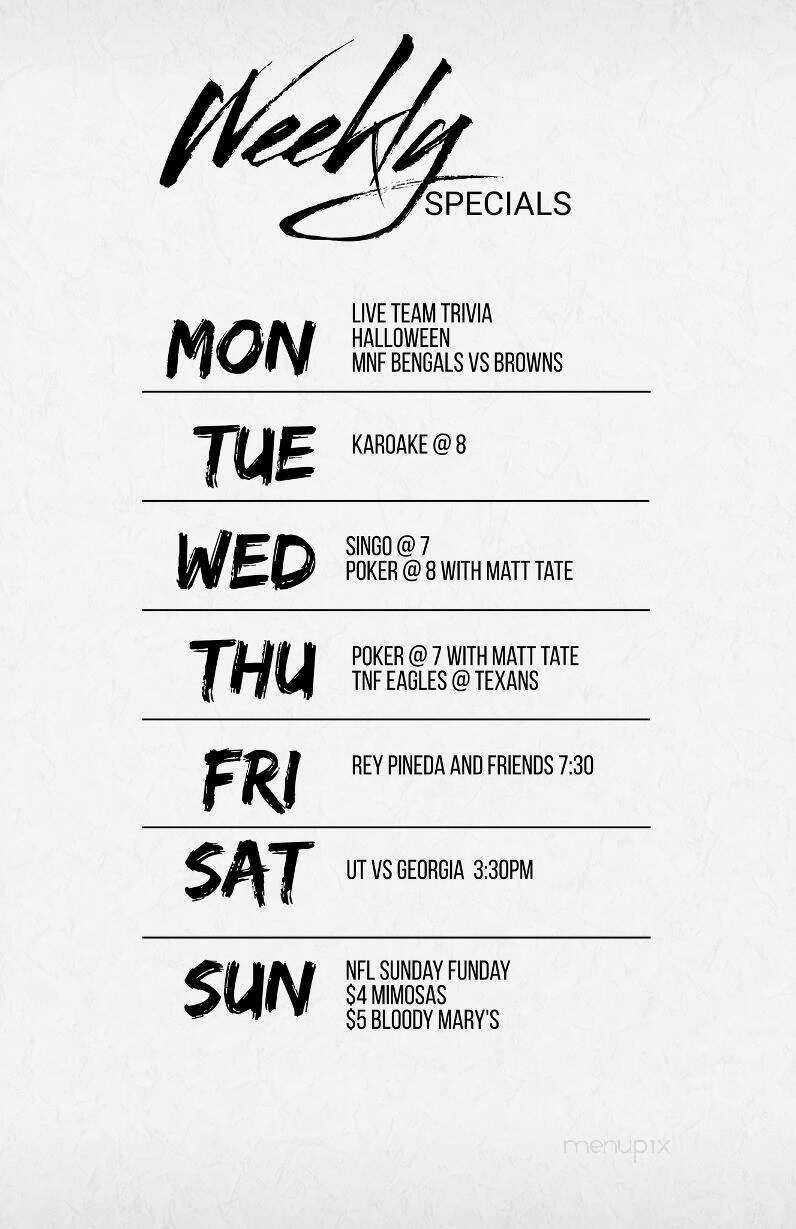 Union Place Bar and Grill - Knoxville, TN menu_pic