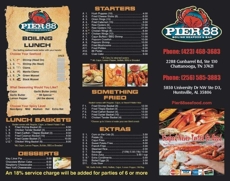 Pier 88 Boiling Seafood & Bar - Huntsville, AL menu_pic