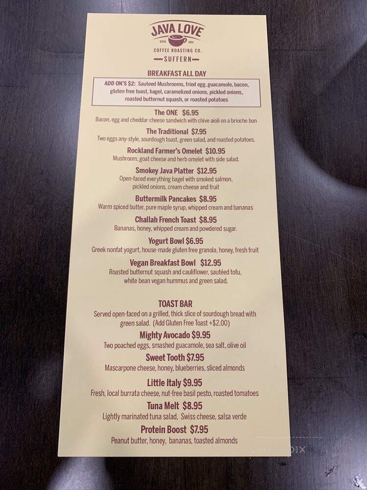 Java Love Coffee Roasting Co. - Suffern, NY menu_pic