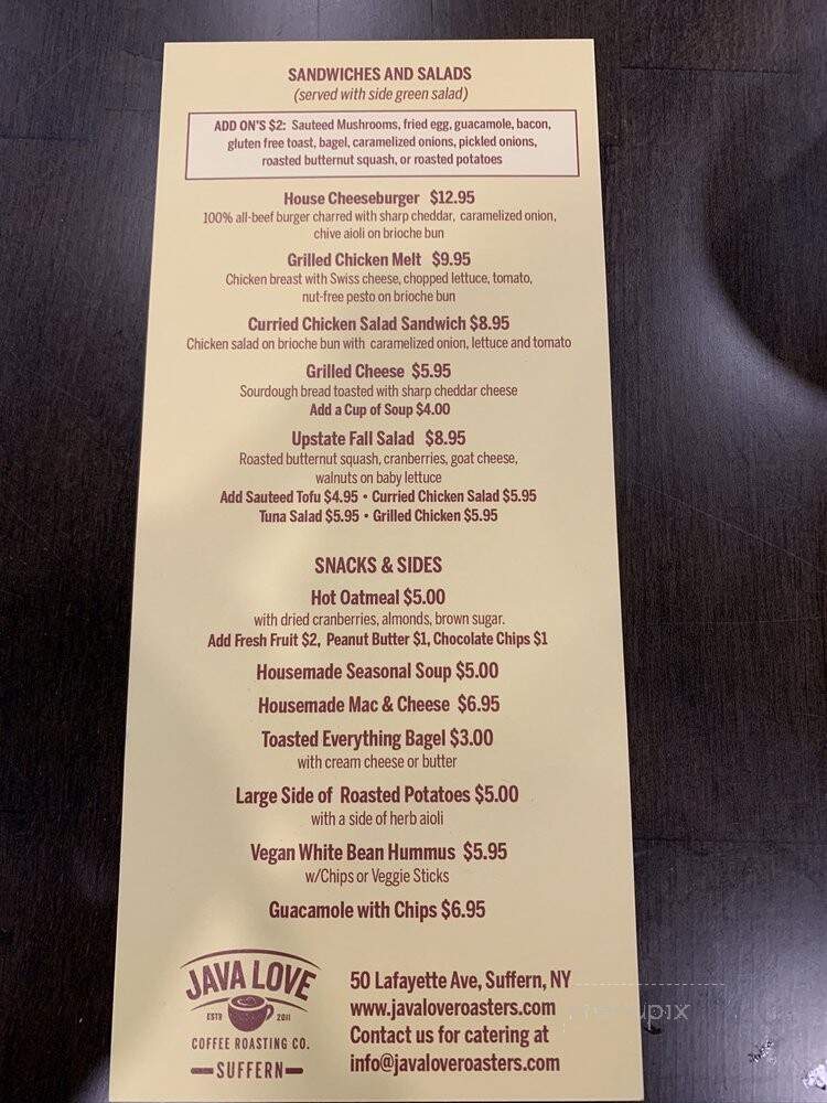 Java Love Coffee Roasting Co. - Suffern, NY menu_pic