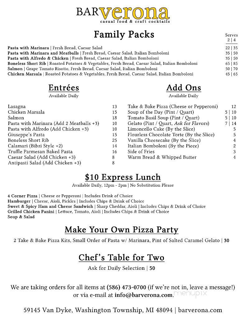 Bar Verona - Washington, MI menu_pic