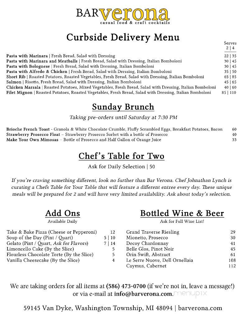 Bar Verona - Washington, MI menu_pic