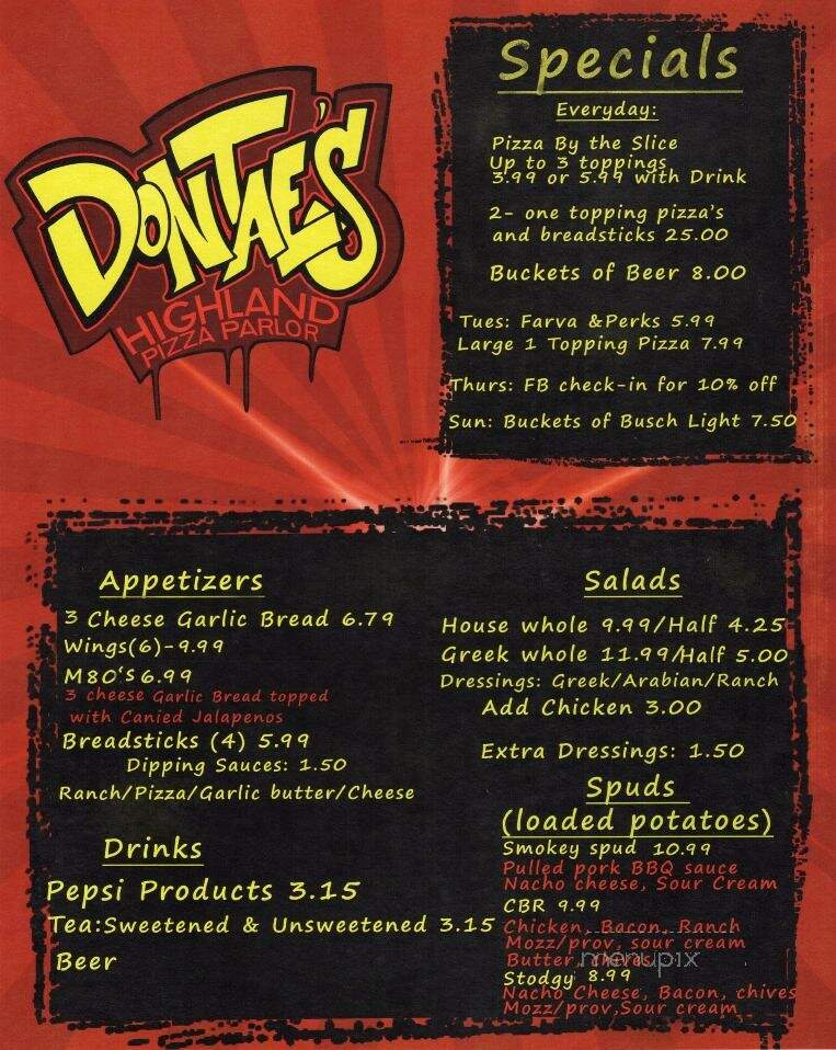 Dontae's Highland Pizza Parlor - Evansville, IN menu_pic