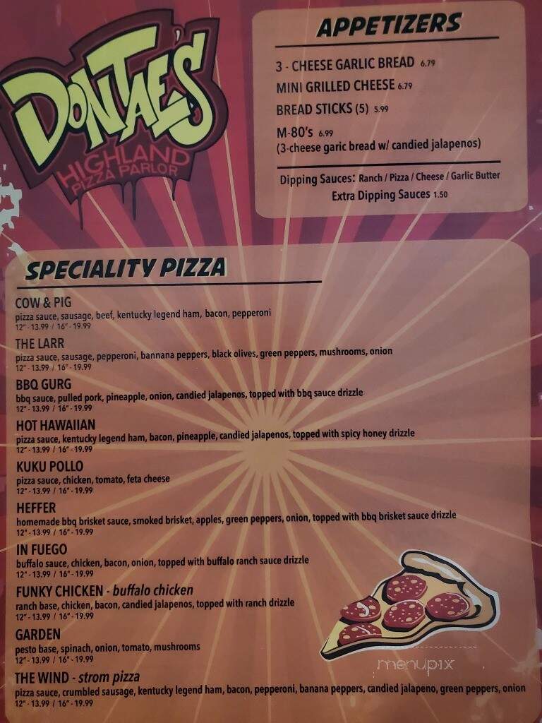 Dontae's Highland Pizza Parlor - Evansville, IN menu_pic
