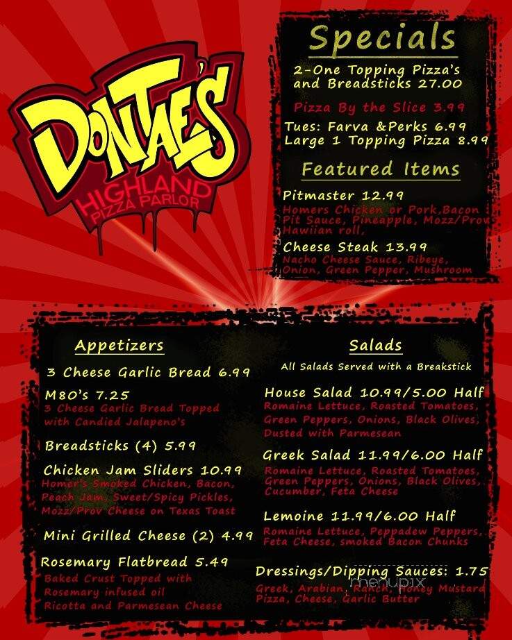 Dontae's Highland Pizza Parlor - Evansville, IN menu_pic
