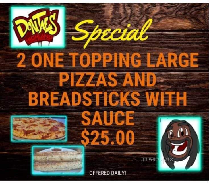 Dontae's Highland Pizza Parlor - Evansville, IN menu_pic