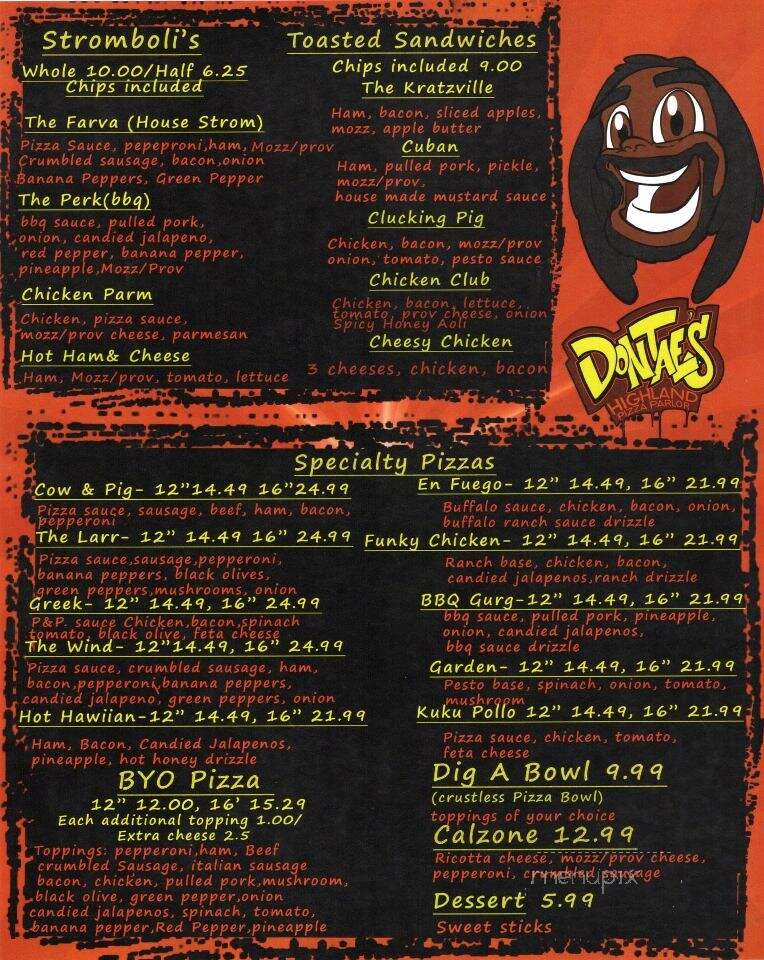 Dontae's Highland Pizza Parlor - Evansville, IN menu_pic