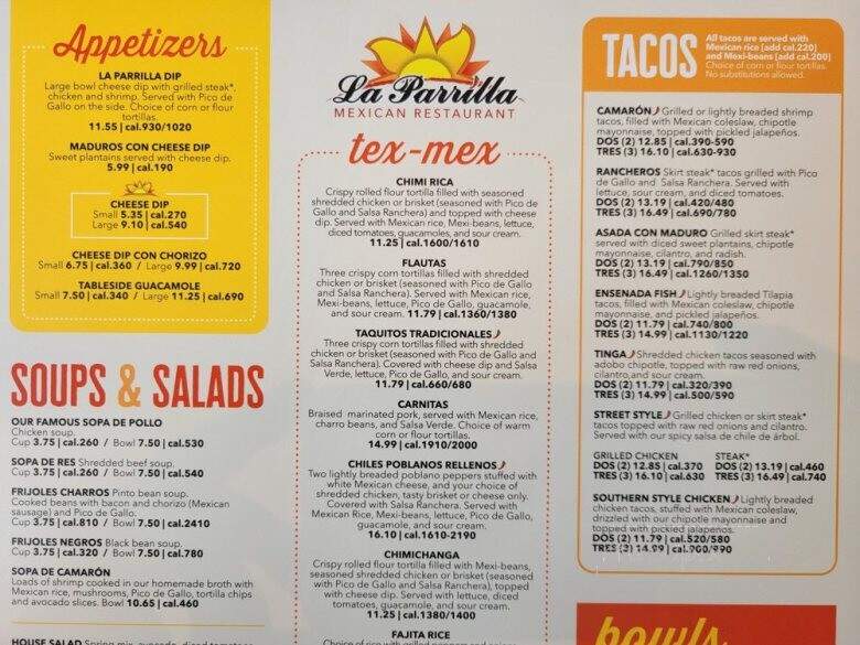 La Parrilla Mexican Restaurant - Sandy Springs, GA menu_pic