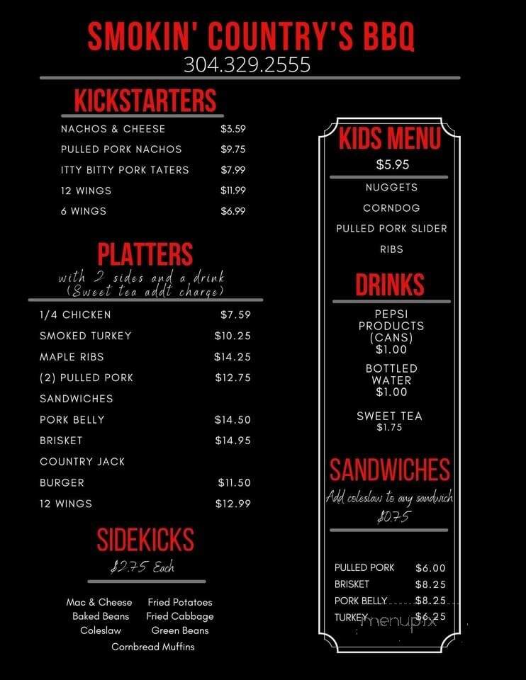 Smokin Country BBQ Pit - Kingwood, WV menu_pic