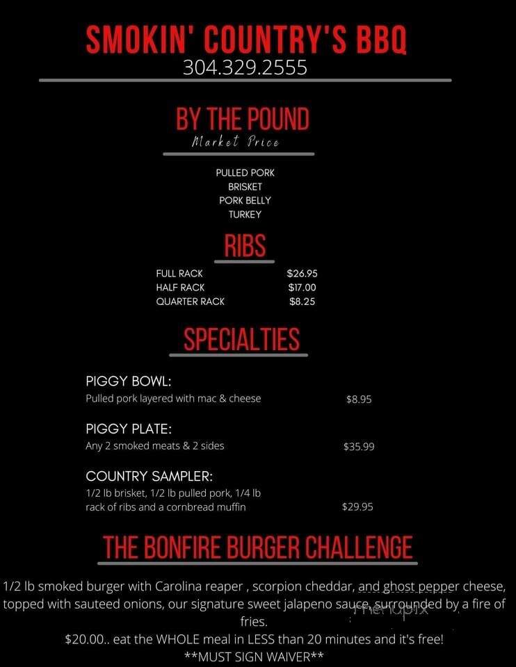 Smokin Country BBQ Pit - Kingwood, WV menu_pic