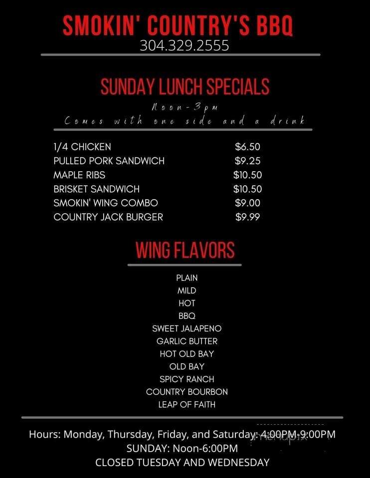Smokin Country BBQ Pit - Kingwood, WV menu_pic