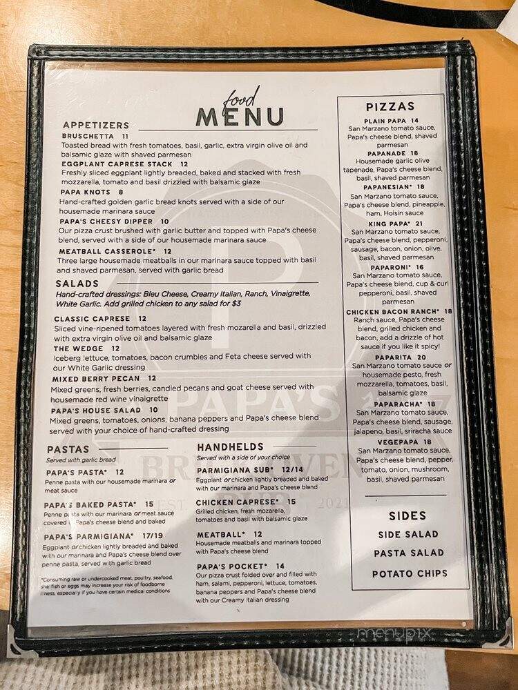 Papa's Brick Oven Pub - Uniontown, OH menu_pic