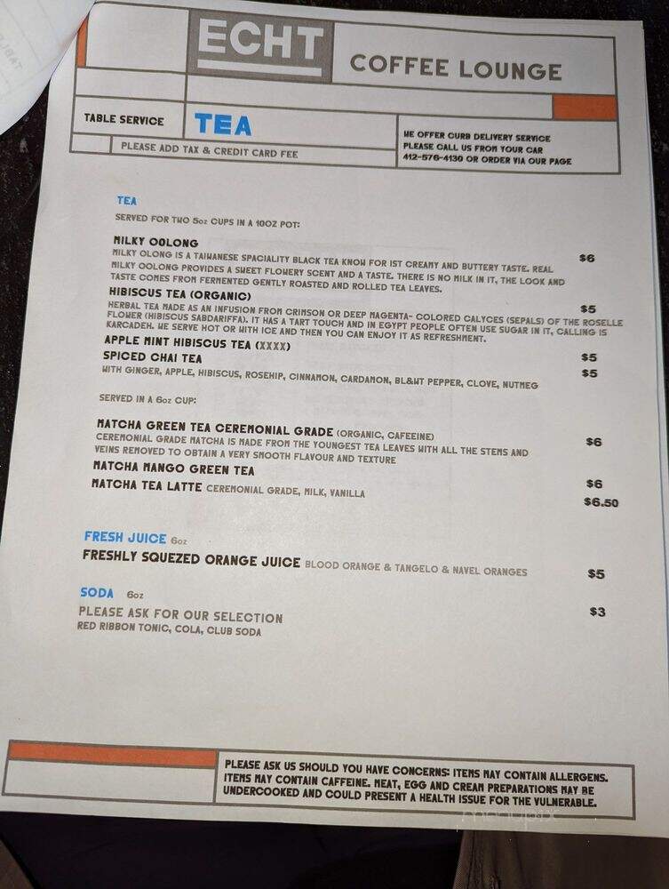 ECHT Coffee House - Pittsburgh, PA menu_pic