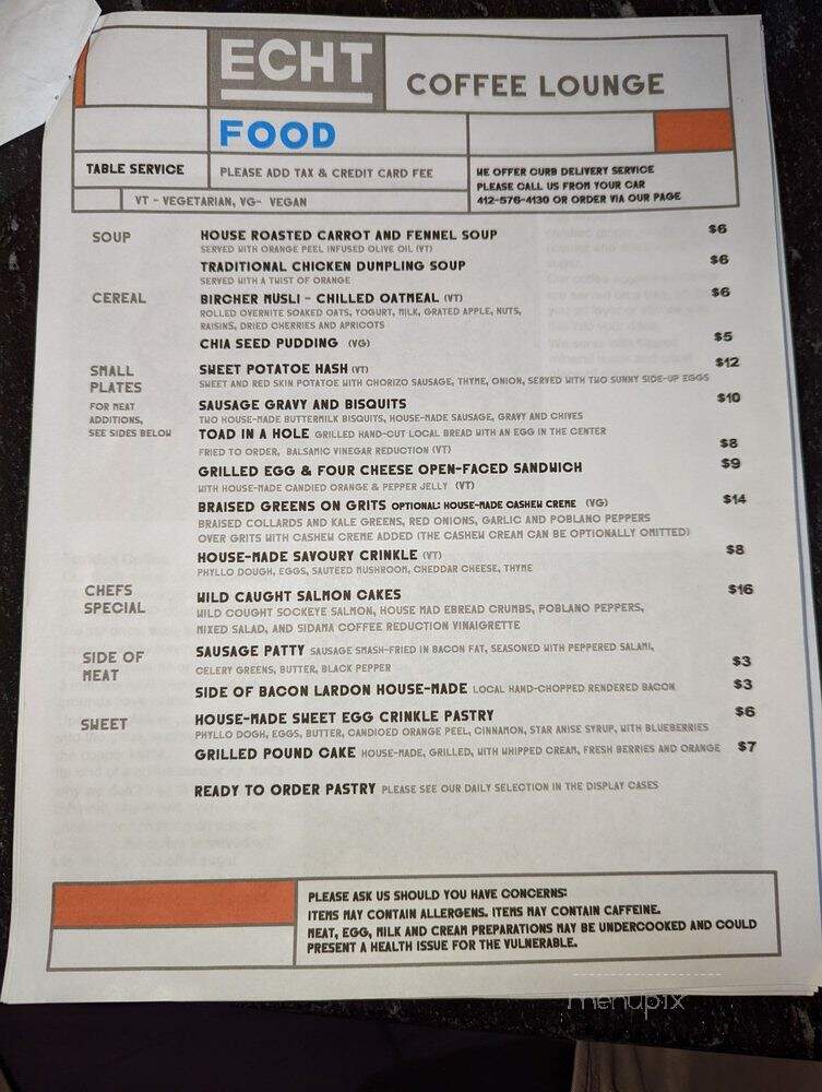 ECHT Coffee House - Pittsburgh, PA menu_pic