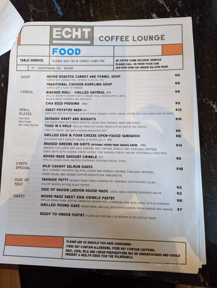 ECHT Coffee House - Pittsburgh, PA menu_pic