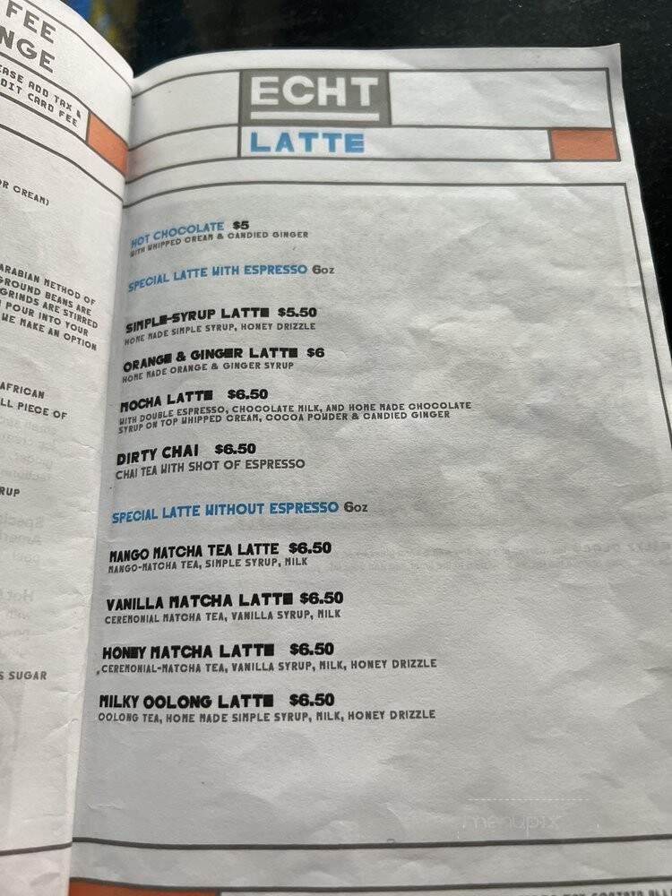 ECHT Coffee House - Pittsburgh, PA menu_pic