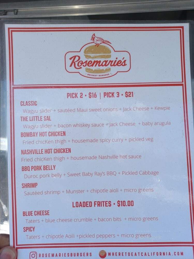Rosemarie's Burgers - Snohomish, WA menu_pic