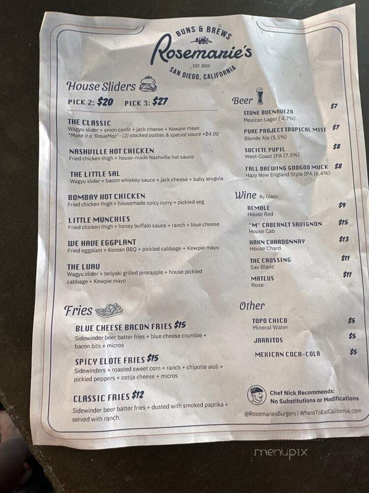 Rosemarie's Burgers - Snohomish, WA menu_pic