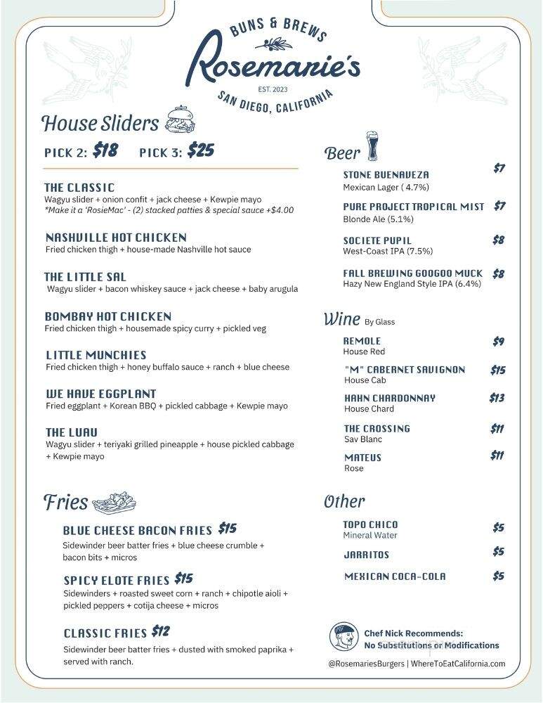 Rosemarie's Burgers - Snohomish, WA menu_pic