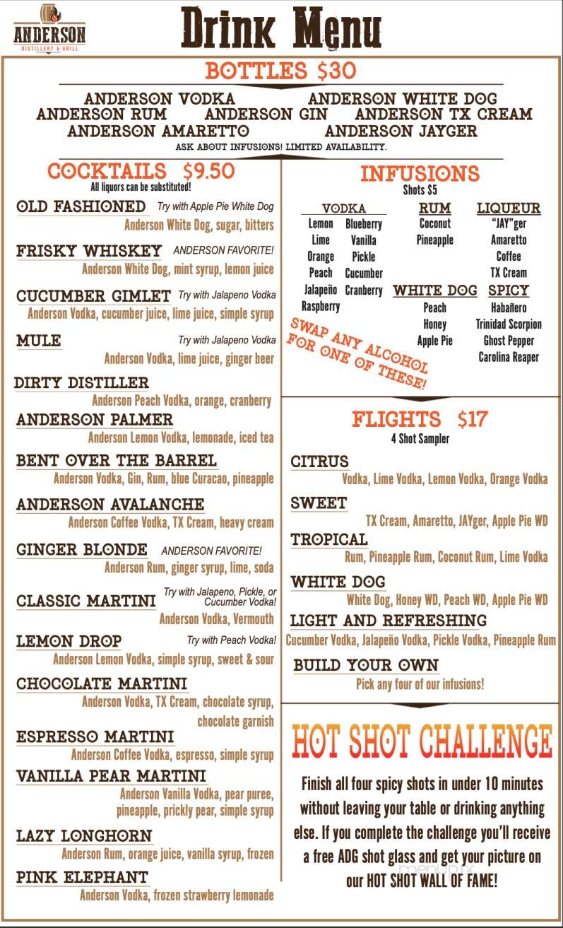 Anderson Distillery & Grill - Roanoke, TX menu_pic