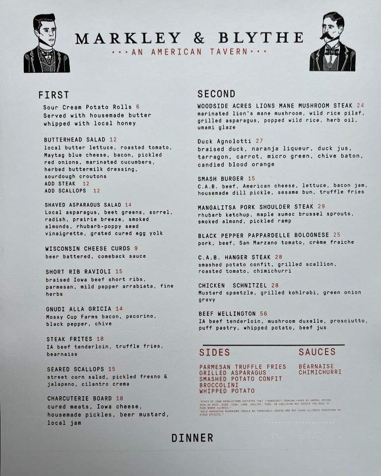 Markley & Blythe - Mason City, IA menu_pic