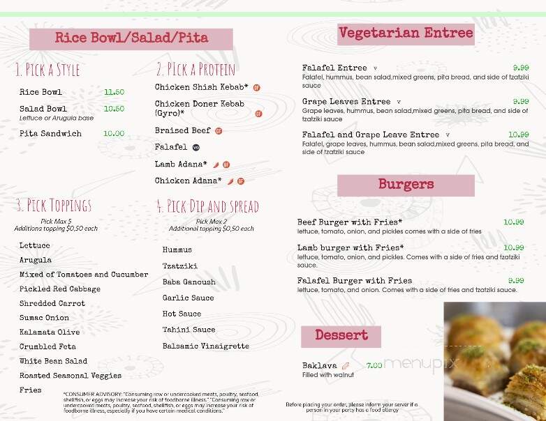 Pera Grill - Tewksbury, MA menu_pic