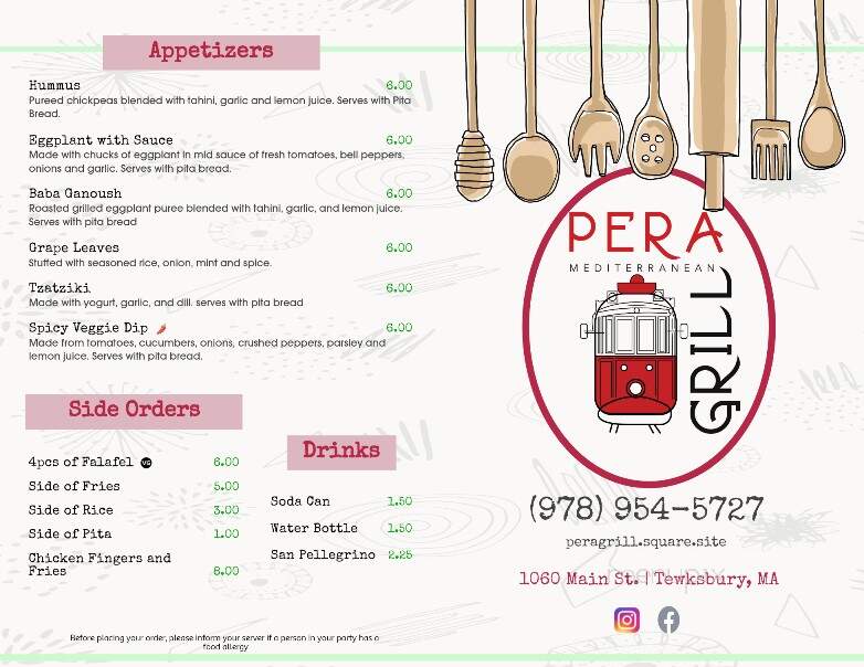 Pera Grill - Tewksbury, MA menu_pic