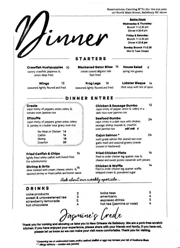 Jasmine's Creole Kitchen - Salisbury, NC menu_pic