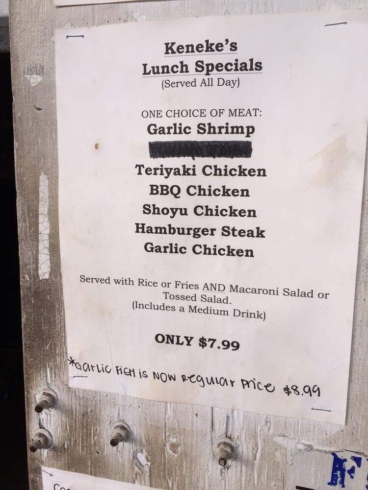Keneke's Plate Lunch & BBQ - Waimanalo, HI menu_pic