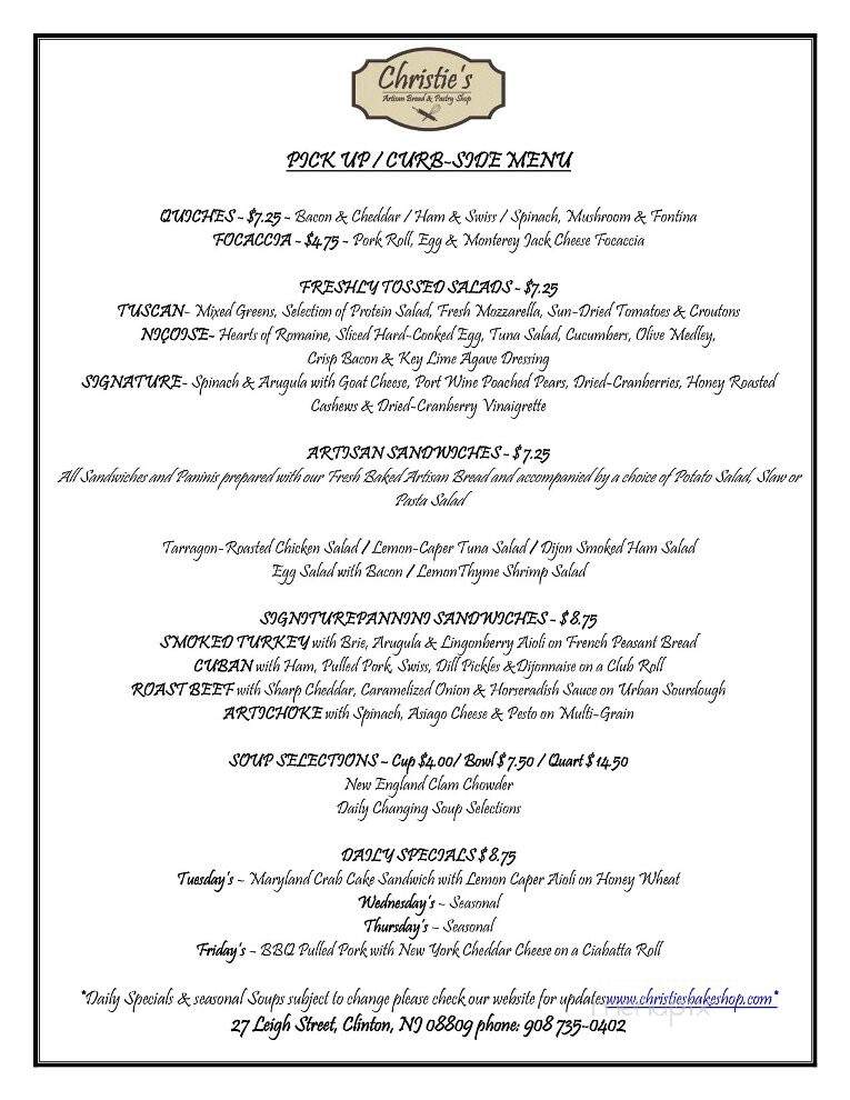 Christie's Artisan Bread and Pastry Shop - Clinton Township, NJ menu_pic