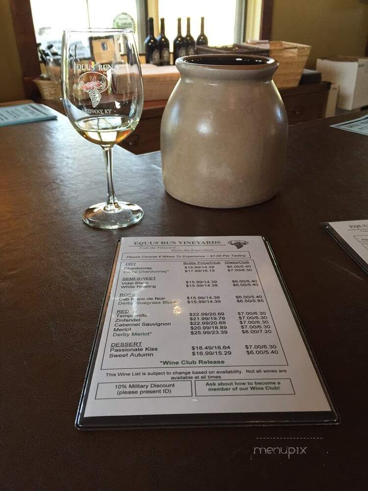 Equus Run Vineyard - Midway, KY menu_pic