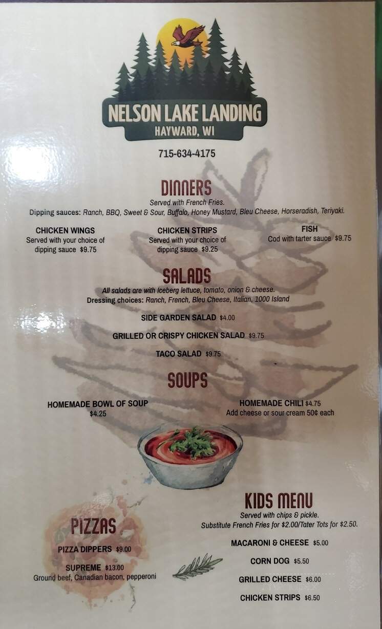 Nelson Lake Lodge - Hayward, WI menu_pic