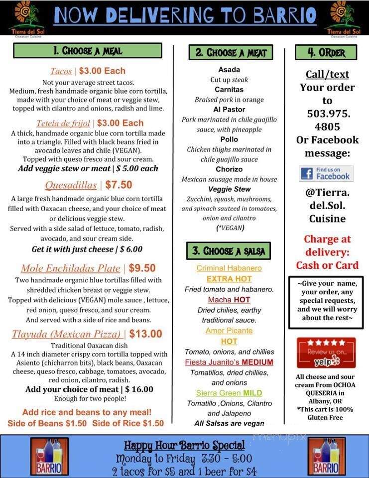 Barrio - Portland, OR menu_pic