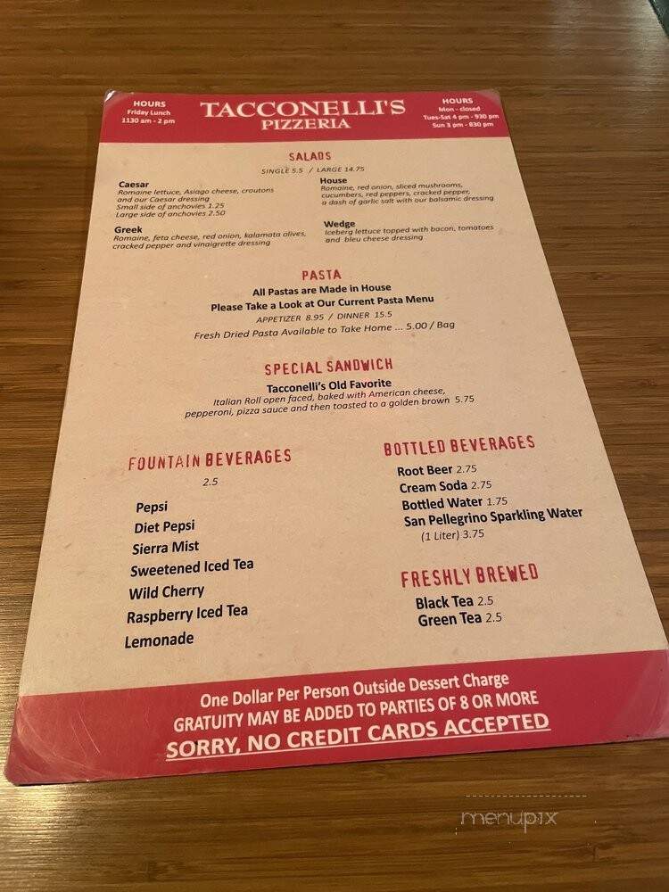 Tacconelli's Pizzeria - Maple Shade, NJ menu_pic