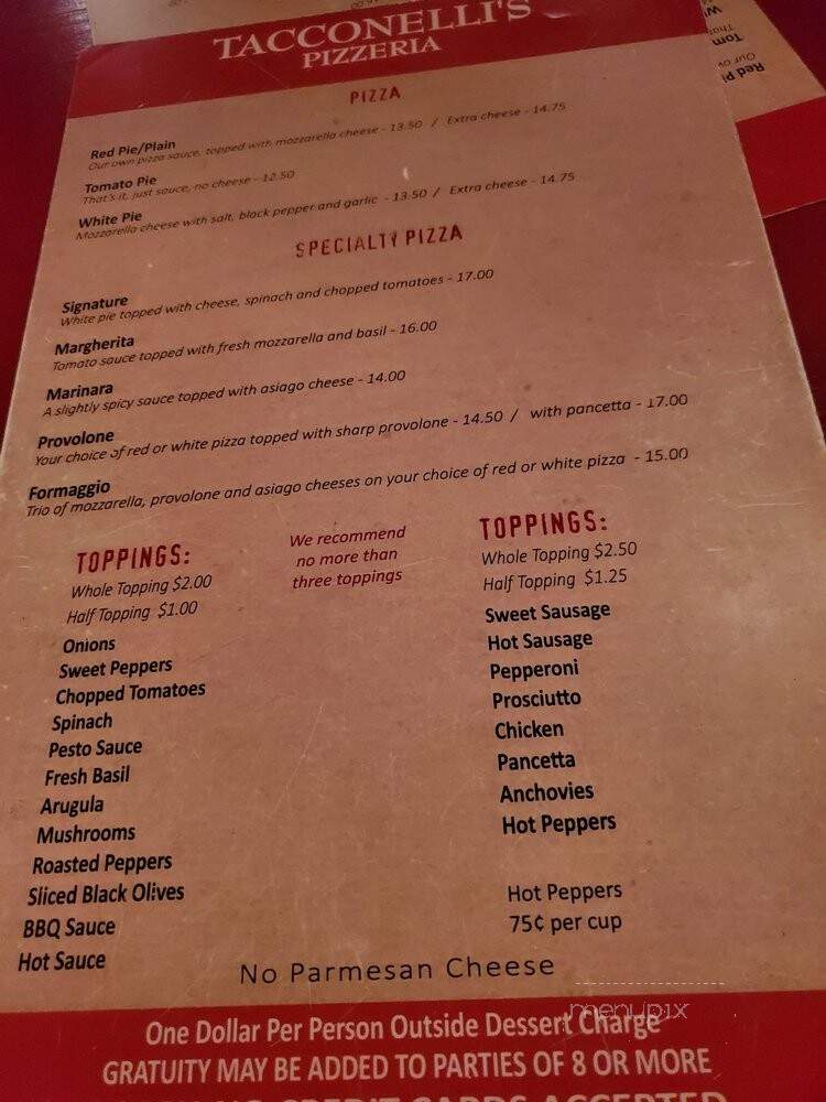 Tacconelli's Pizzeria - Maple Shade, NJ menu_pic