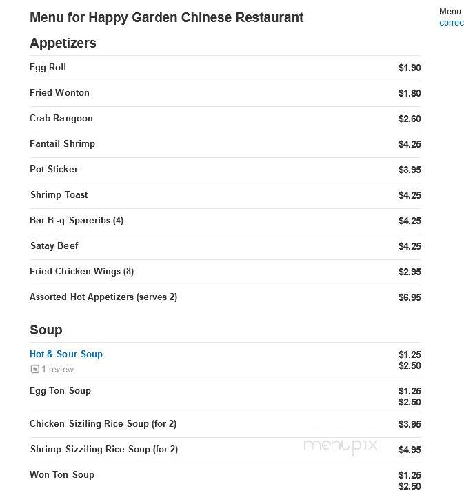 Happy Garden Chinese Restaurant - Harrison, OH menu_pic
