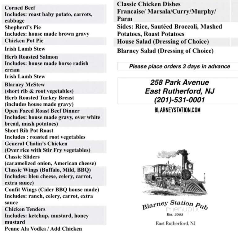 The Blarney Station - East Rutherford, NJ menu_pic