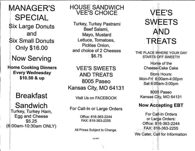 Vee's Sweets and Treats - Kansas City, MO menu_pic