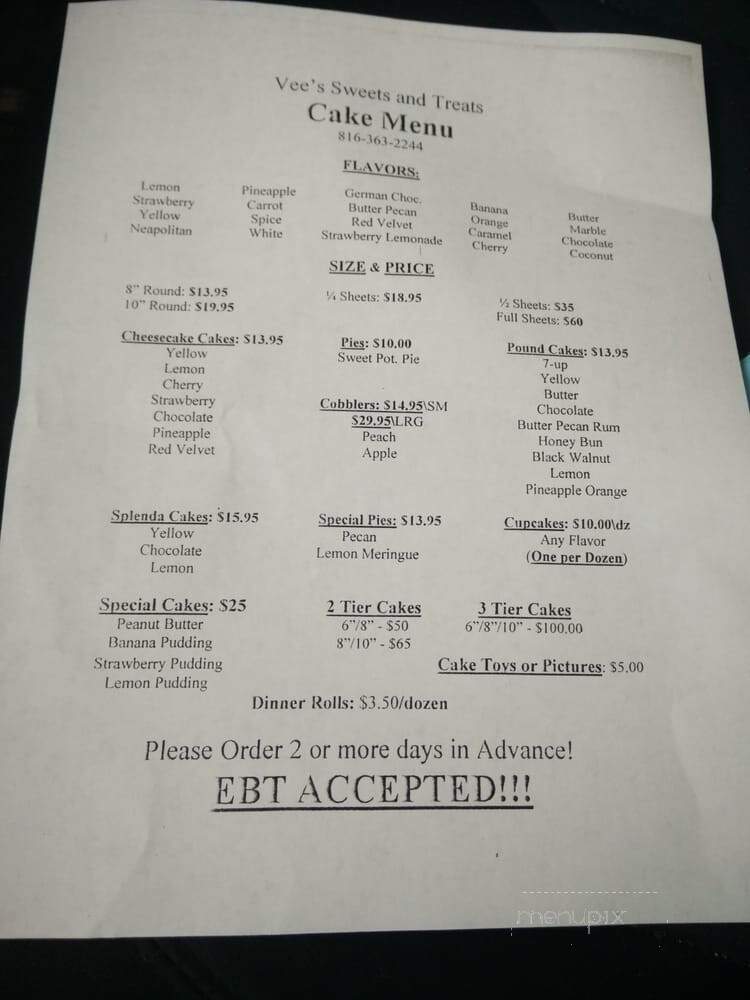 Vee's Sweets and Treats - Kansas City, MO menu_pic