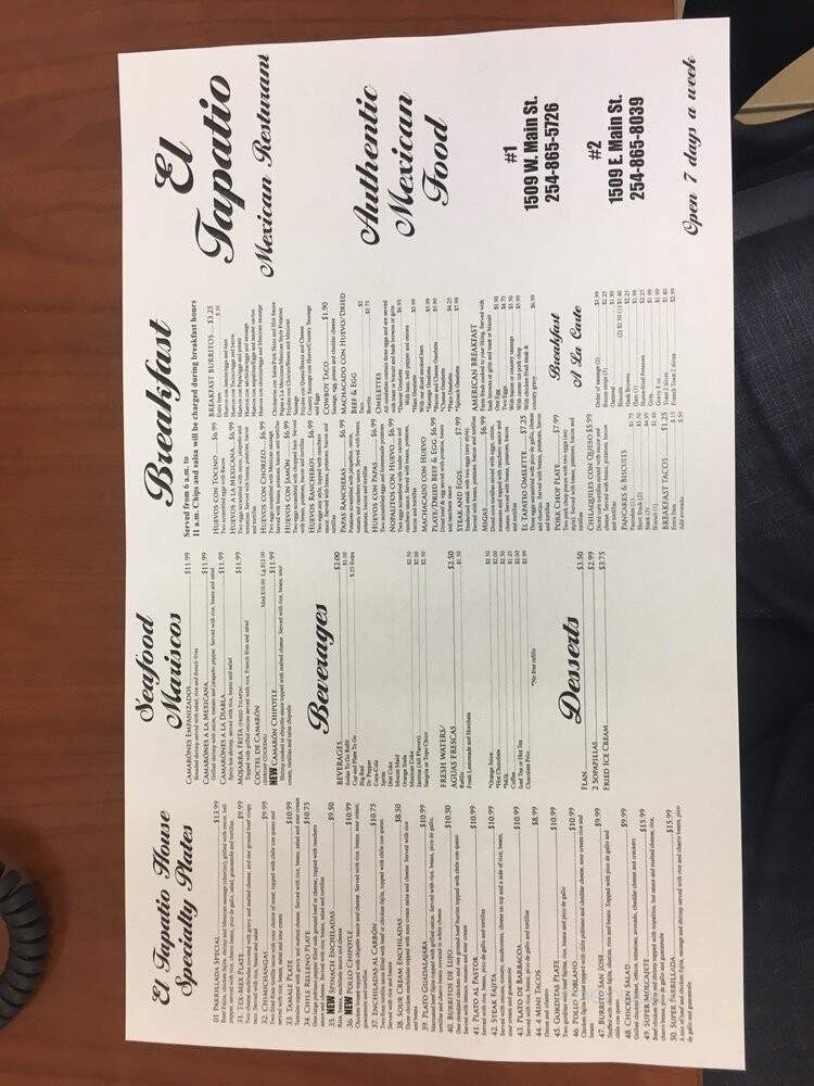 El Tapatio - Gatesville, TX menu_pic